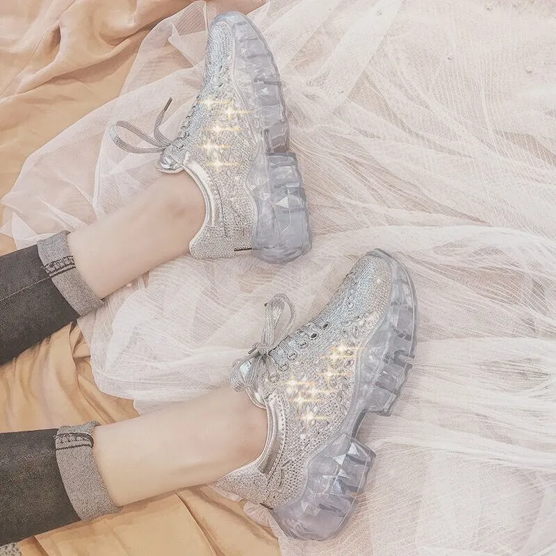 

Jelly bottom rhinestone old tidal shoes female 2019 spring Korean version of the thick bottom sponge cake Flat Platform mujer