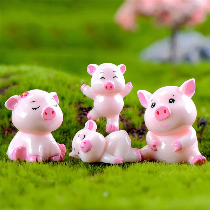 

4pcs Cute Pig Family Animal Model Figurine Miniature Fairy Garden Decoration Home Decor Accessories Statue Resin Craft Figure