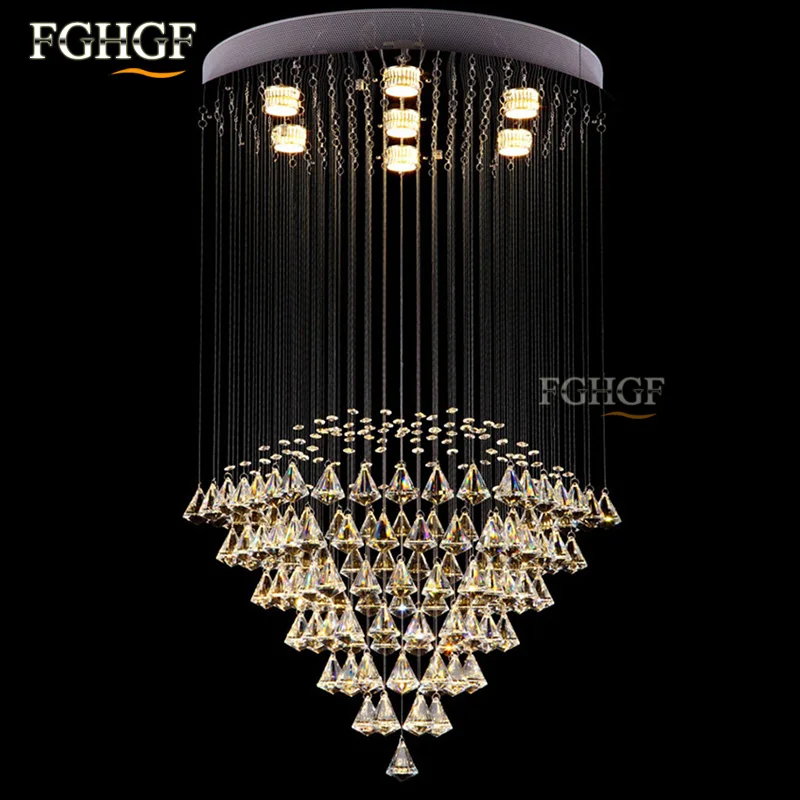 Luxury Round Crystal Chandelier Light Lustres de Cristal Lamp Modern Lighting Long Stair Lamp for Flush Mounted lamparas (3)