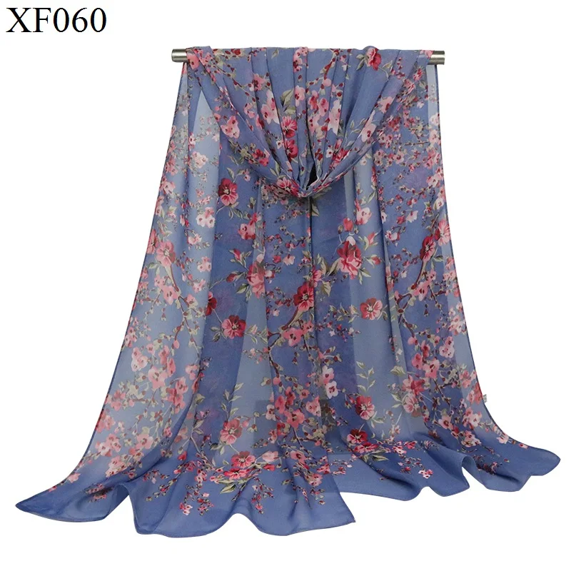 Шифоновый шелковый шарф, женские шали, шарфы, Осень-зима, Женский хиджаб, накидка, женские и палантины, bufanda mujer - Цвет: XF060   blue