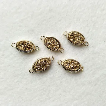 

10pcs oval Golden Druzy Agate Geode Druzy Pendants Gold Plated Titanium Druzy charms Connector Bead with Double Bails CT61