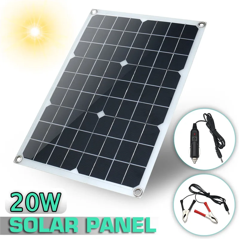 

Kinco Solar Panel 12V 20W USB Monocrystalline Solar Panel with Car Charger for Outdoor Camping Emergency Light Waterproof