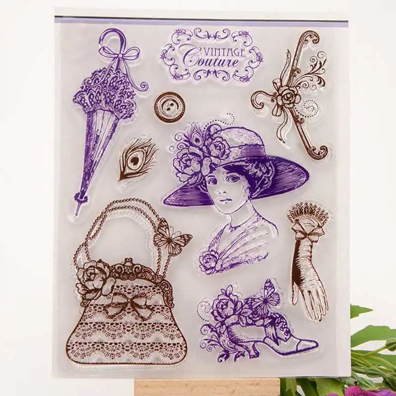 Vintage Lady Transparent Silicone Rubber Stamps Clear Cling Sheet