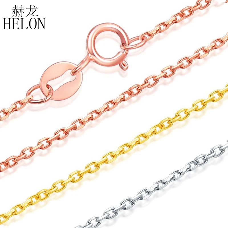 HELON Pure 18k Rose Gold /Yellow Gold/ White Gold Necklaces Wedding Party Women Link Chain For Pendant Lady Female Gift Trendy