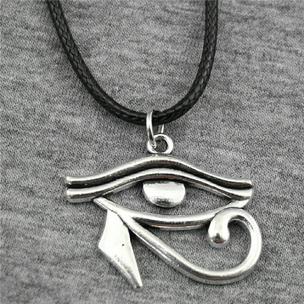 

WYSIWYG 3 Colors Antique Gold, Antique Silver, Antique Bronze Color 33x27mm The Eye Of Horus Pendant Leather Chain Necklace