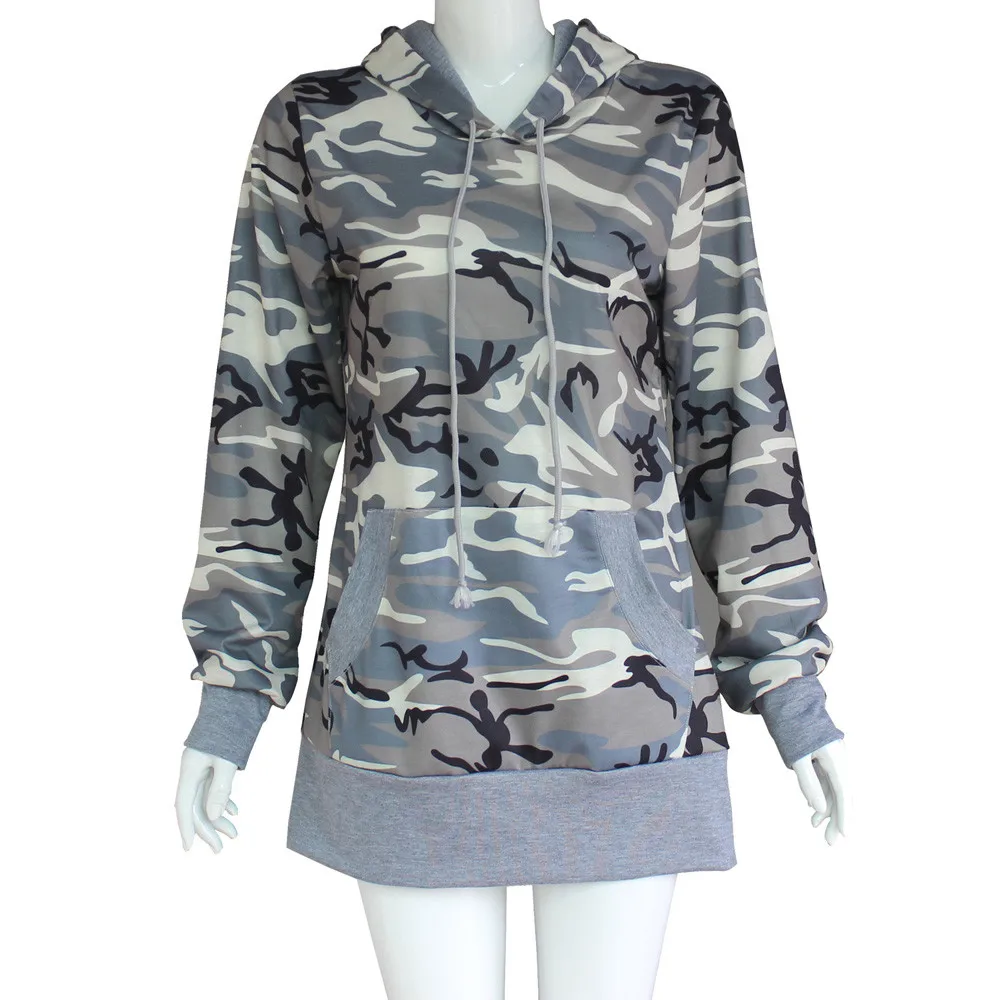  Free Ostrich Womens Camouflage Printing Pocket Hoodie Sweatshirt Hooded Pullover Tops female Sweats