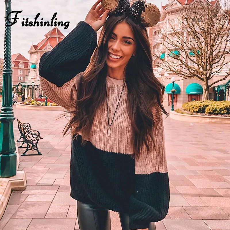 

Fitshinling Block Patchwork Women Sweaters And Pullovers Knitwear Korean Style Female Sweater 2019 Winter Jumper Pull Femme Sale