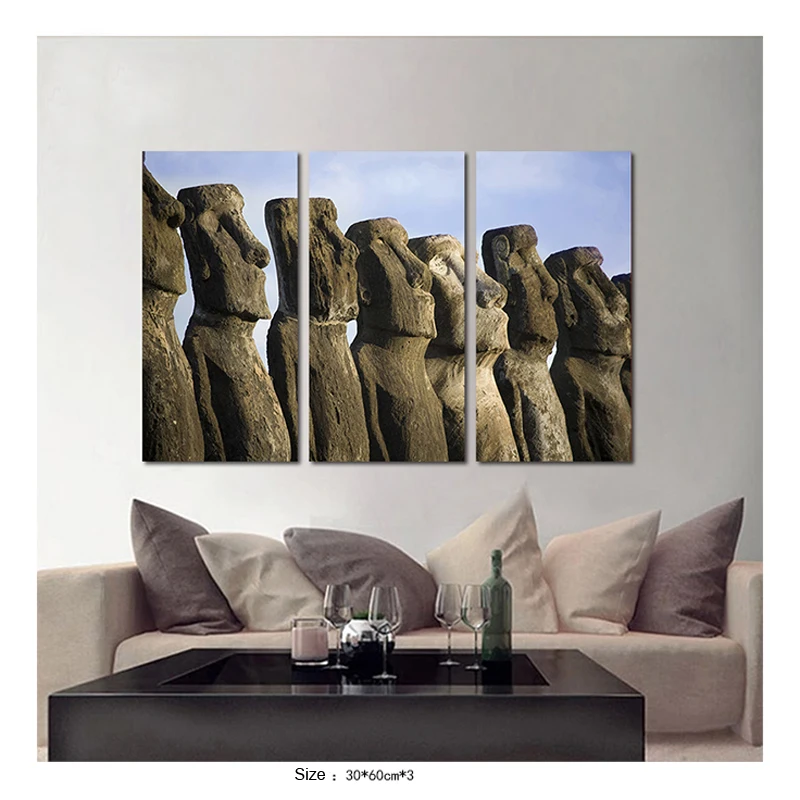 

3 Pieces Canvas Painting Moai Statues For Bedroom Decoration Wall Art