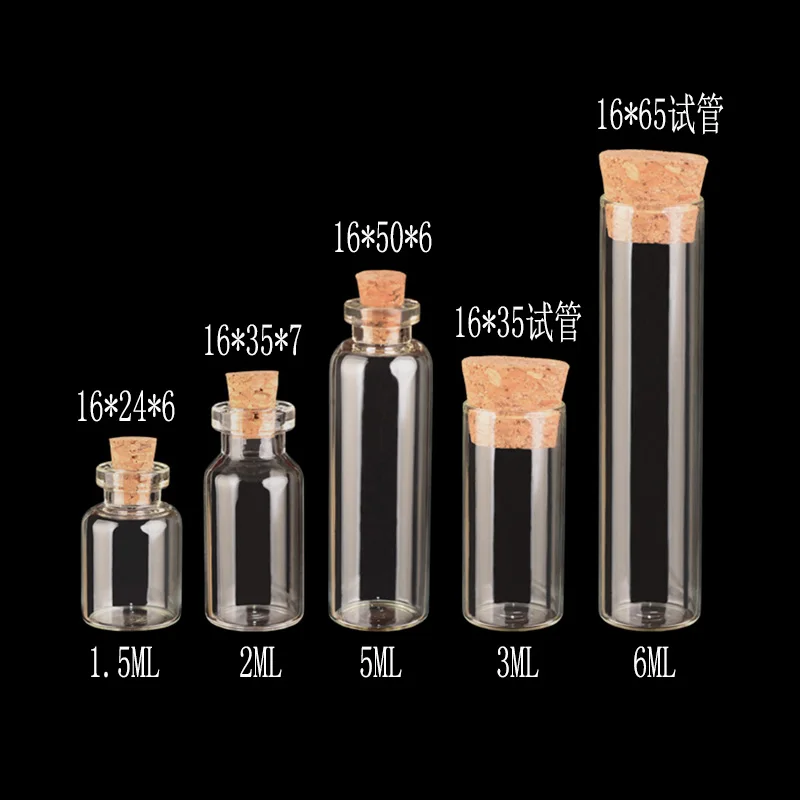 1 5ml 2ml 3ml 5ml 6ml Diameter 16mm 50pcs lot Test Tube Glass Bottles 