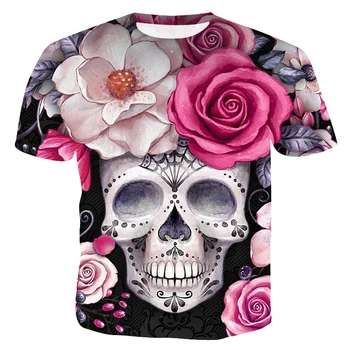 

Cloudstyle 3d Skull T Shirts Men Red Flowers Skull Men T Shirts Novelty Print T Shirts Men Long Sleeve Tees Tops M-3XL