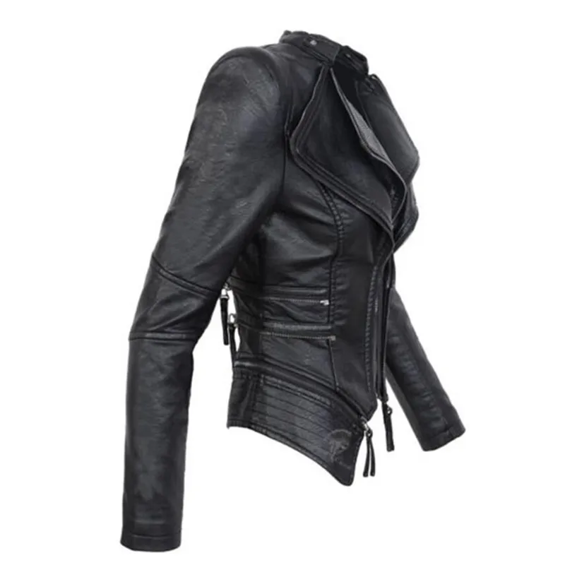 Zipper Couture 2019 En Mode Moto Base Longues Femmes Black À De Montant Femelle Pu Manteau Veste Manches Cuir Court Col 525 Conception Bq80B4