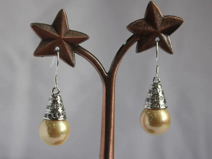 

beautiful & high quality Silver Plated+ 12mm yellow pearl bead hook earring