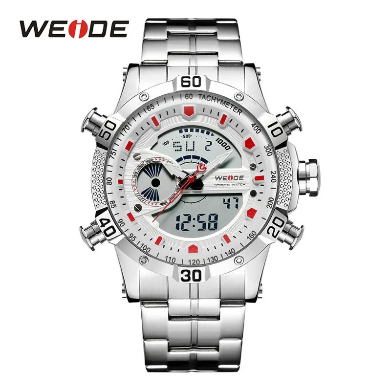 WEIDE мужские военные часы с хронографом и будильником, автоматические часы с датой, черный металлический чехол, ремешок для браслета, Спортивная модель, наручные часы - Цвет: WH6902-2C