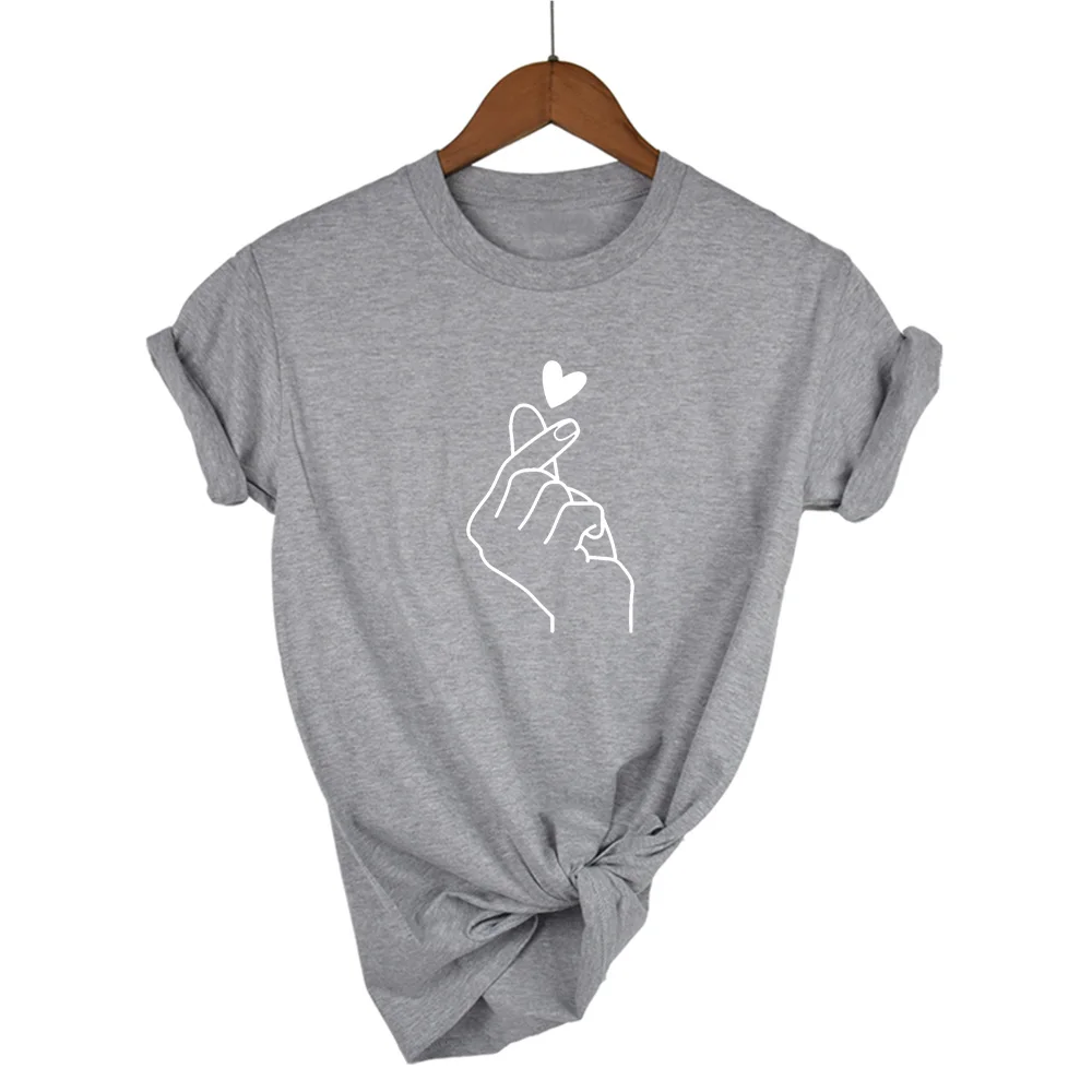 Новое поступление, женская футболка с графическим принтом «рука любви», забавные летние топы размера плюс, футболка, хипстерская одежда, уличная футболка, брендовая - Цвет: Light Grey-W