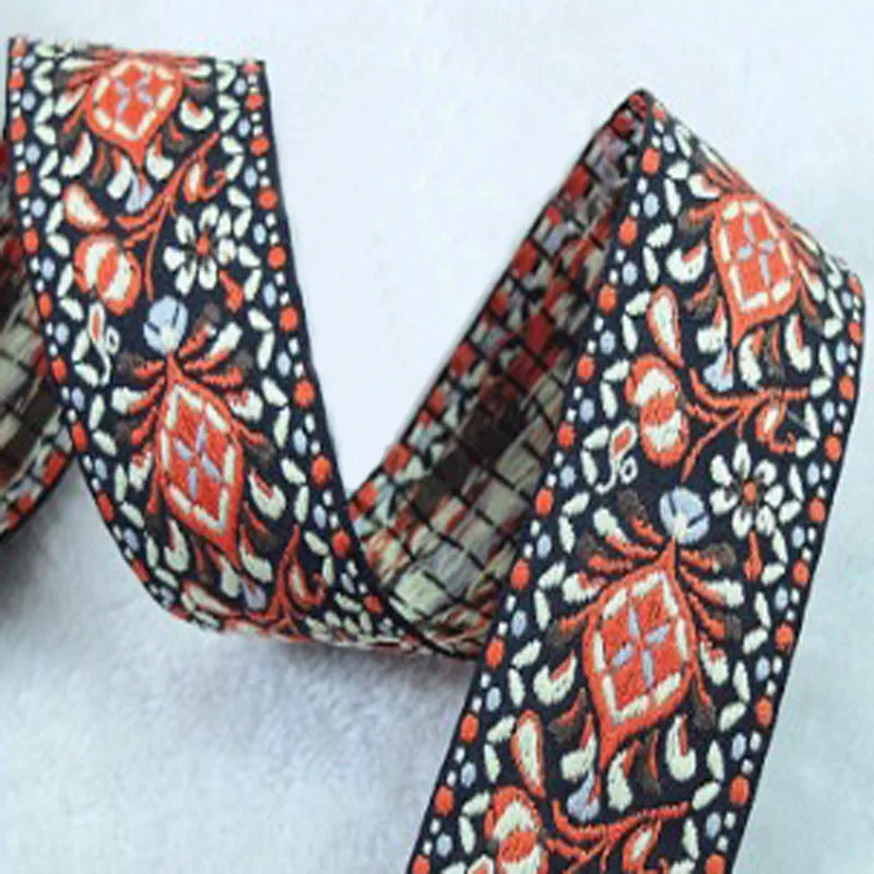 Traditional Lucky Ruyi and Flowers Embroidery Jacquard Ribbon