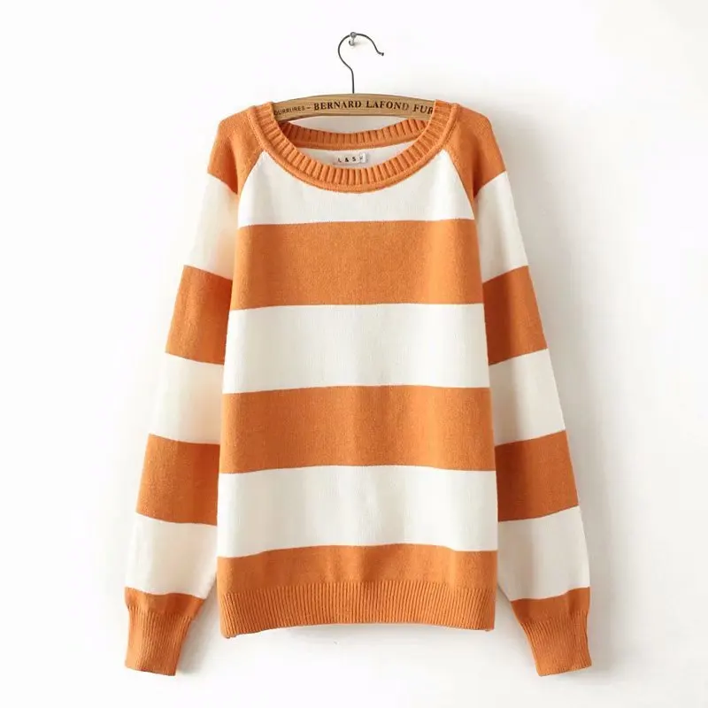 Autumn O-neck Sweater Casual Long Sleeve Striped Plus Size Women Sweater XXXL Knitting Pullovers Black Orange KKFY2772 Autumn O-neck Sweater Casual Long Sleeve Striped Plus Size Women Sweater XXXL Knitting Pullovers Black Orange KKFY2772