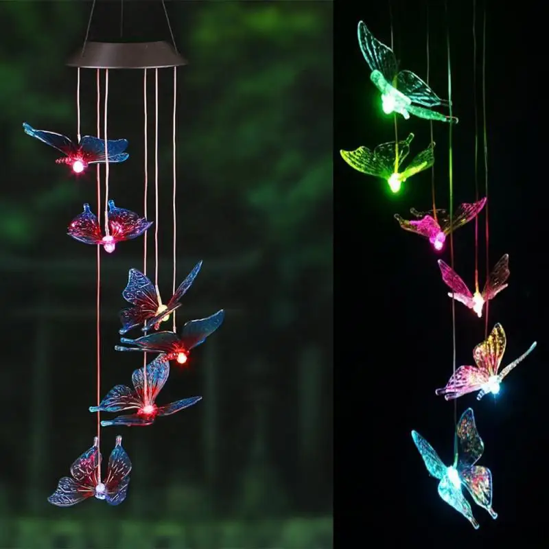 

Color-Changing LED Solar Wind Chime Lamps LED Light Waterproof Butterfly Solar Power Lamp For Home Party Garden Decoration