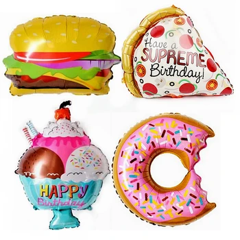 

10pcs Hamburger/Doughnut/Ice Cream/Hot Dog Sausage/Pizza/Popcorn Foil Balloons Birthday Wedding Party Supplies Decoration Food