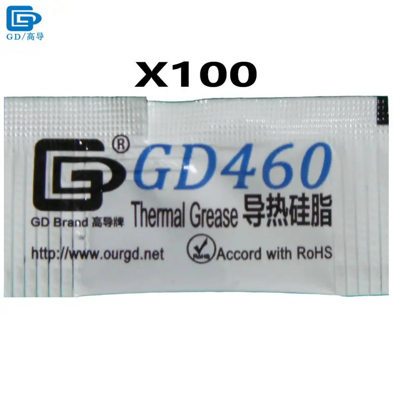 

GD Brand Thermal Conductive Grease Paste Silicone GD460 Heat Sink Compound 100 Pieces Net Weight 0.5 Gram Silver CPU Cooler MB05