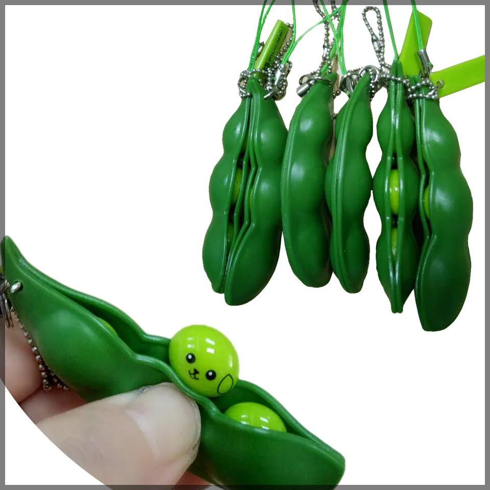Новинка, Забавный брелок для ключей из соевого гороха для мужчин, брелок для снятия стресса, силиконовый брелок с игрушкой, ювелирный подарок - Цвет: Green Bean
