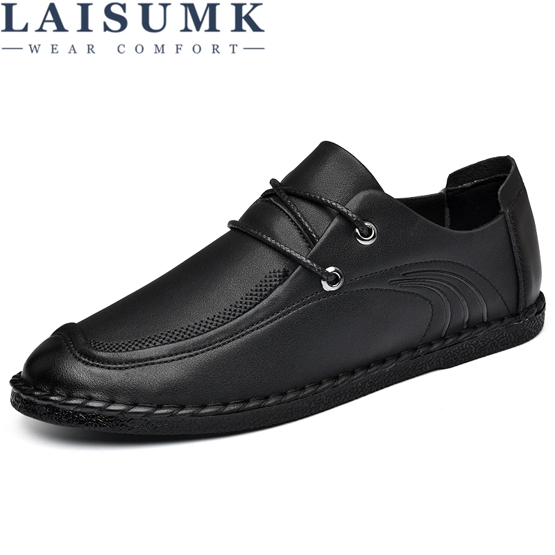 

LAISUMK Fashion Mens Leather Wear Resistant Shoes Summer Breathable Men'S Casual Shoes Trend Lightweight Comfortable Males Flats