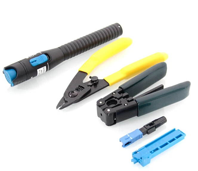 

FTTH Tools Kit with 10mw Fiber Optic Tester Pen Visual Fault Locator and Fiber Cable Strippers and SC UPC Fast Connector