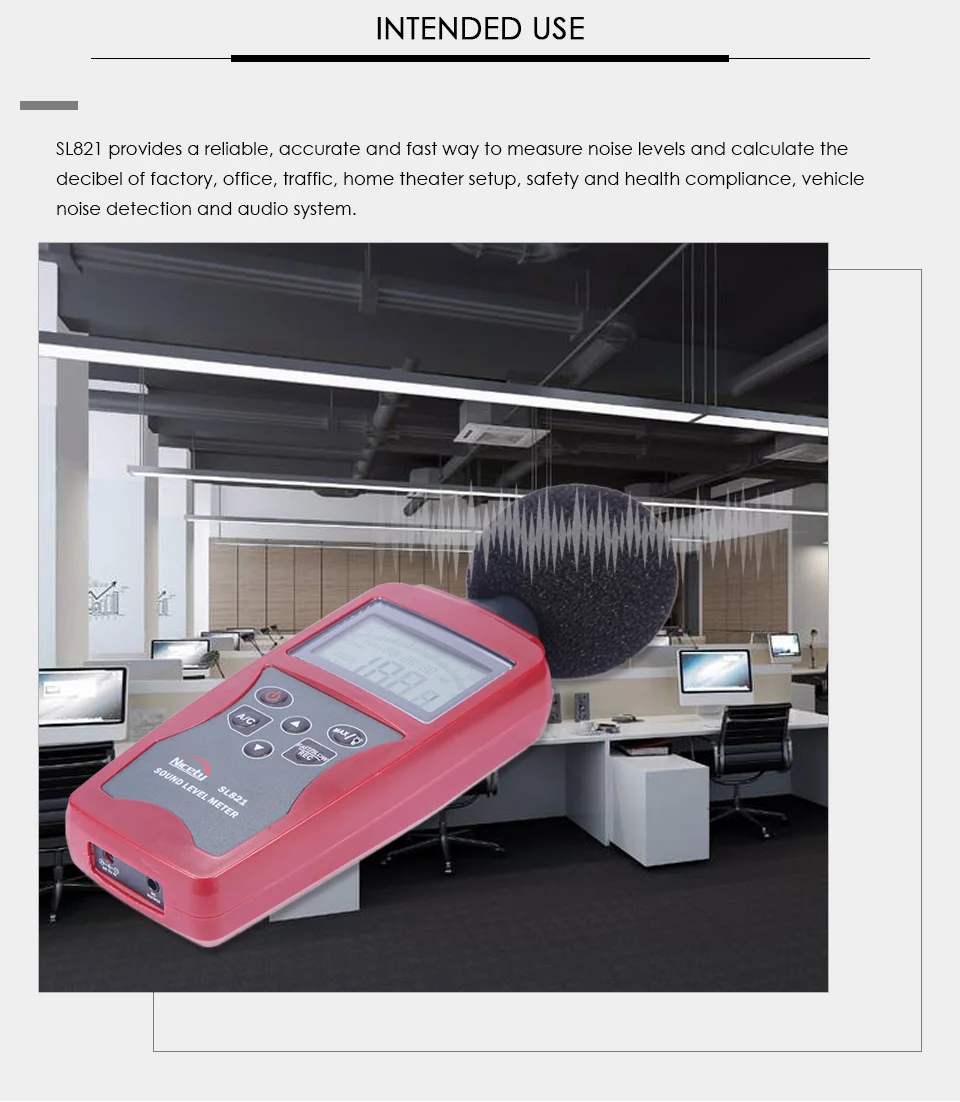 Nicetymeter SL821 30-130dBA портативный цифровой звук шум аудио измеритель уровня измерения децибел Давление логгер-тестер монитор