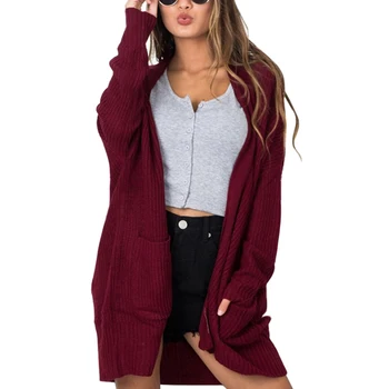 

Women Fashion Cotton Solid Color Sweater Long Sleeve Casual Cardigan Sweater 4 Color