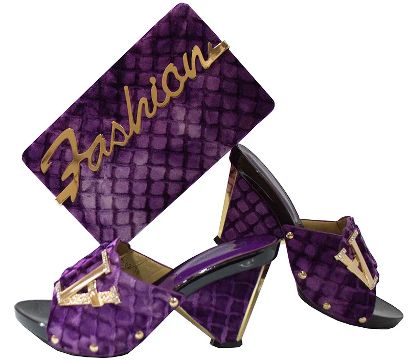 

Free shipping newest fashion italian shoes pumps purple color specail velvet material with matching nice clutches bag SB8135-2