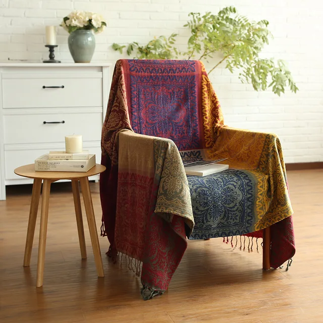 Spring Summer Retro Sofa Cover Boho Chenille Blanket Decorative Spring Summer Retro Sofa Cover Boho Chenille Blanket Decorative Slipcover Throws On Plane Travel Fl Knitting