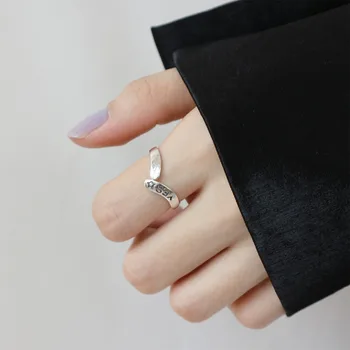 

1pc Authentic S925 Sterling Silver Fine Jewelry Irregular Geometric "YES" Engraved band ring Open adjust J428