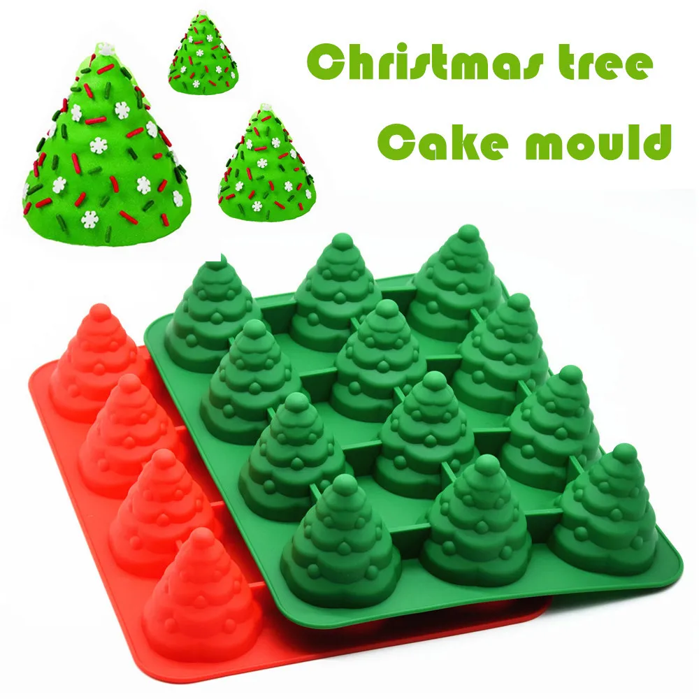 3D Christmas Tree Shaped Fondant Cake Molds Xmas Silicone Cake Bread