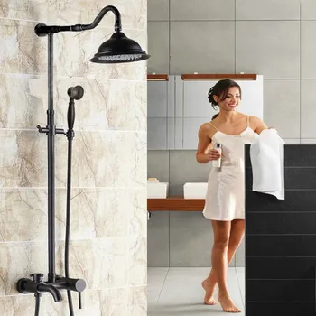 

Black Oil Rubbed Brass Single Handle Bathroom Rainfall Rain Shower Head Faucet Set Bath tub Mixer Tap Wall Mounted mrs621