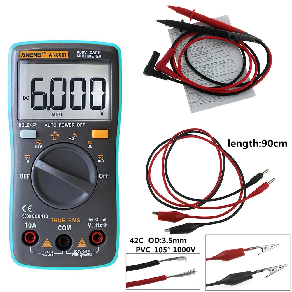 

Digital Multimeter 6000 Counts Backlight AC/DC Ammeter Voltmeter Ohm Portable Meter