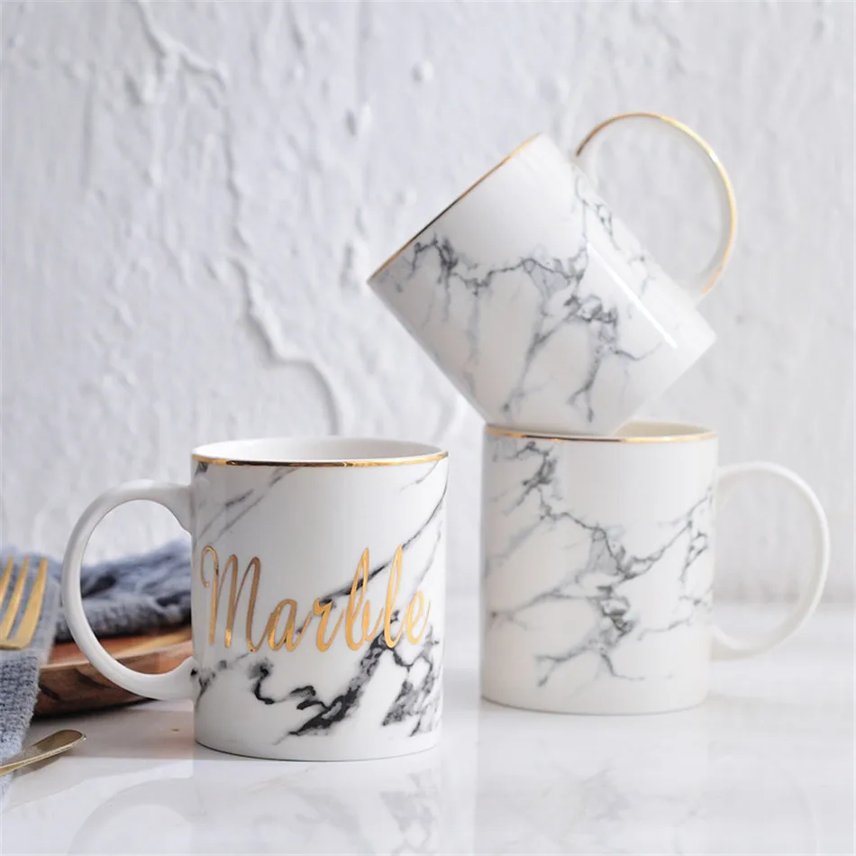 Luxury White Marble Ceramic Mugs Gold Plating Couple Lover's Gift Morning Mugs Milk Coffee Tea Breakfast Elegant Creative Cup (7)