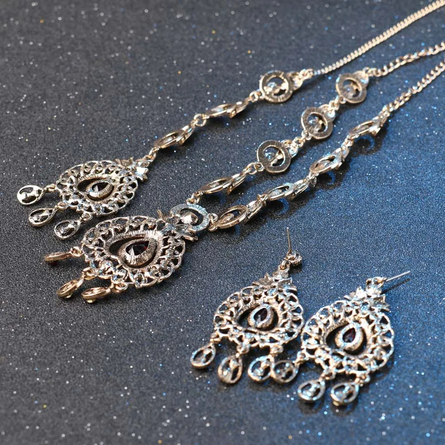 Индийские Винтажные Ювелирные наборы, подвески, ожерелье, серьги для женщин, Золотая мозаика, синие кристаллы, вечерние, подарки