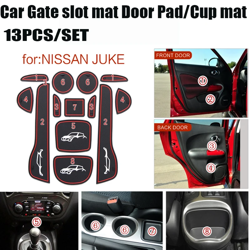 

Silica Gel 13pcs For Nissan Juke Auto Car Accessories Anti Non Slips Car Door Groove mats Car Gate slot mats Door Pad/Cup mats