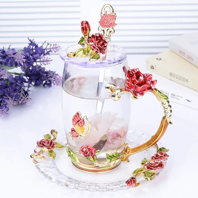 Цветные эмалированные стеклянные кофейные кружки чашки для чая и кружки термостойкие стаканы для воды для дома и офиса посуда для напитков подарок для влюбленных - Цвет: GHDP
