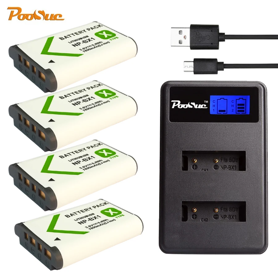 PATONA Kit Batteria NP-BX1 Con Caricatore USB-C Sottile - 1000mAh, Compatibile Con Sony Cyber-shot RX100 II-VII, HX50-99, DSC-RX1, E Action Cam HDR-AS - 4