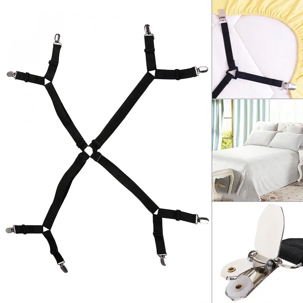 

Black Triangle Bed Sheet Mattress Elastic Fastener Grippers Tent Metal Fixation Clip Holder Suspender