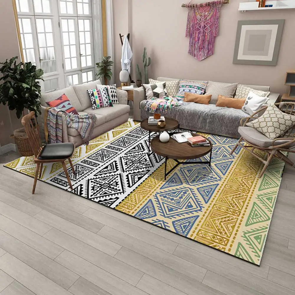 EHOMEBUY Square Carpet Anti Slip Bohemian Style Geometric Pattern Area Rug Home Rug for Living Room Bedroom Floor Protection EHOMEBUY Square Carpet Anti Slip Bohemian Style Geometric Pattern Area Rug Home Rug for Living Room Bedroom Floor Protection