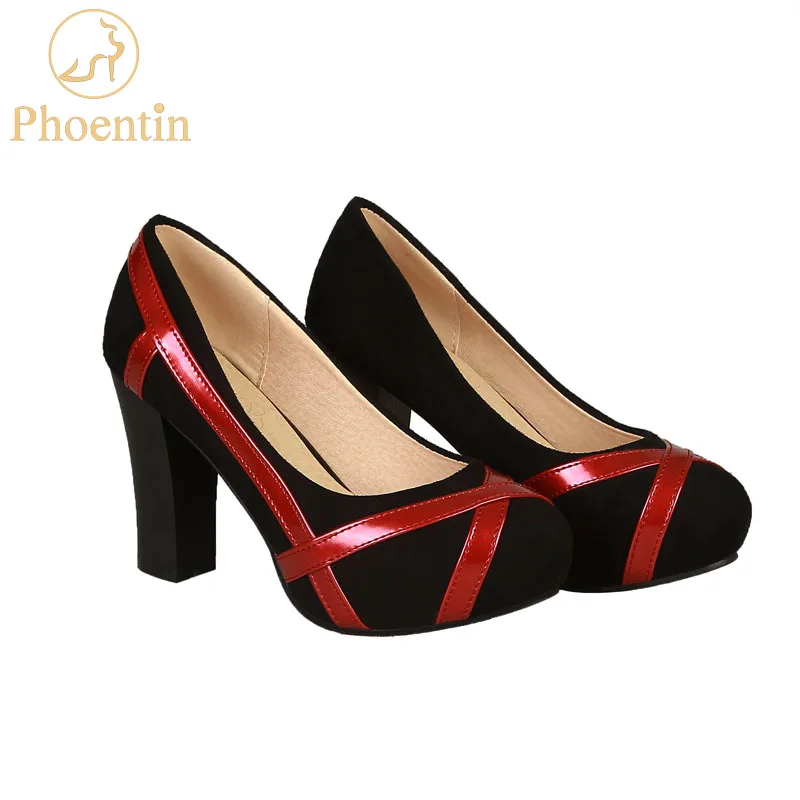 Phoentin/туфли на очень высоком каблуке с красной платформой; смешанные цвета; коллекция года; модельные женские туфли-лодочки в стиле пэчворк; женские туфли из флока с круглым закрытым носком; FT611 - Цвет: Red line