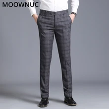 Мужские брюки длинные брюки клетчатый Классический прямой крой рабочий деловой повседневный костюм брюки модный бренд MOOWNUC без глажки Весна простой