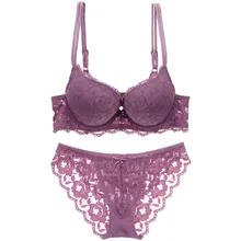 JIGERJOGER фиолетовый бензин синий женский цветок нижнее белье с кружевной вышивкой Глубокий V проводной мягкий чашки комплект нижнего белья пуш-ап трусы нижнее белье