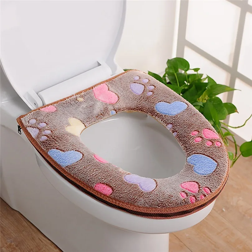Comfortable Corduroy Toilet Seat Bathroom Warmer Toilet Seat Cloth Soft Closestool Washable Lid Top Cover Pad (7)