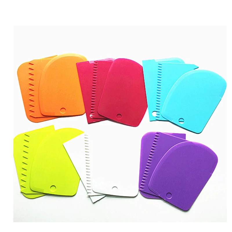  3pcs/set Plastic Dough Knife Icing Fondant Scraper Jagged Edge Plain Smooth Cake Paddle Cake Spatul
