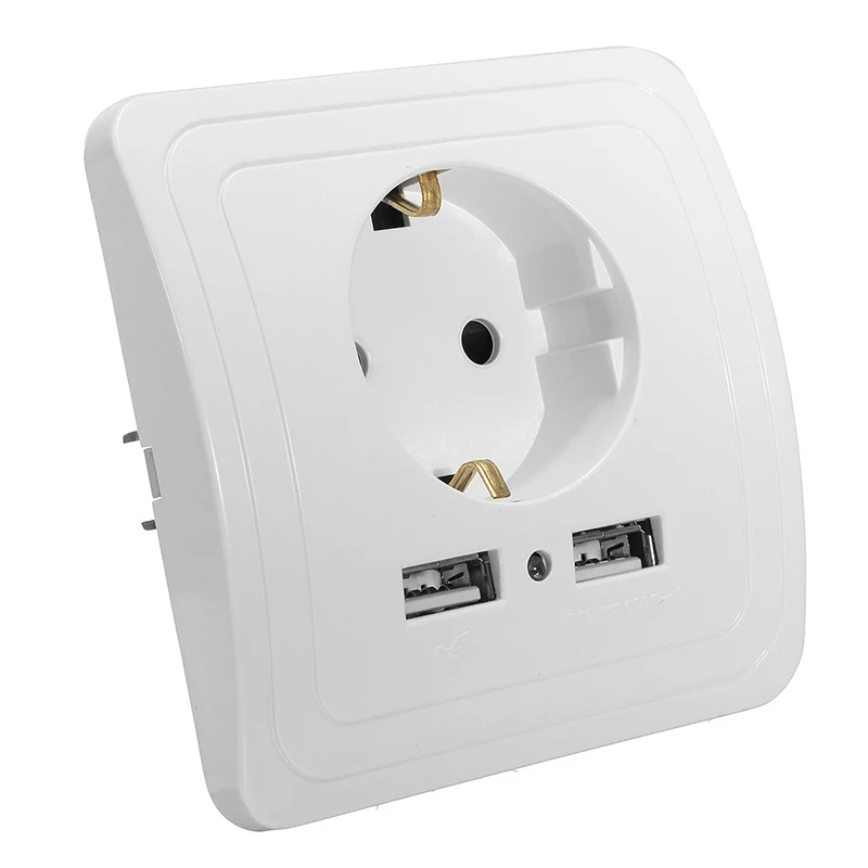 

Socket With Usb Wall Outlet 5V 2A Dual Wall Socket EU Ports Charger 16A 250V Kitchen Plug Sockets Electrical Outlet
