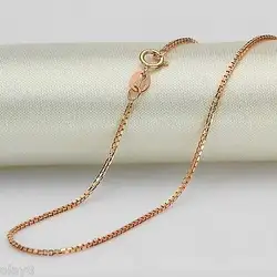 Новые изящные Настоящее 18 К розового золота цепи Womrn Box Ссылка Цепочки и ожерелья 2-2,5 г 16 дюймов