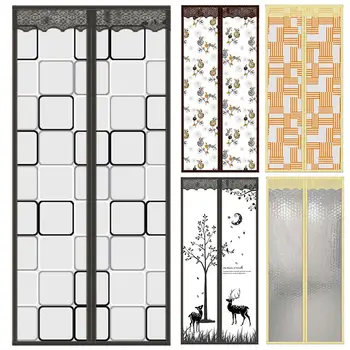 

Summer Plaid Deer Hands-Free Magnetic Door Fly Screen Anti Mosquito Mesh Curtain