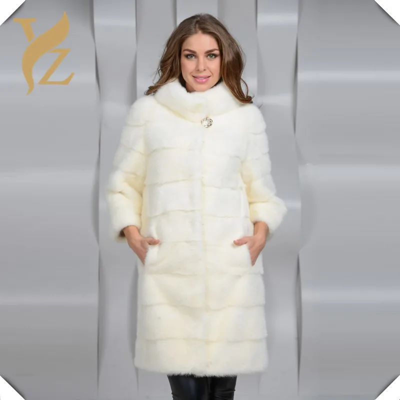New 100 Real Whole Skin Mink Fur Coat Long For Women White Mink Fur